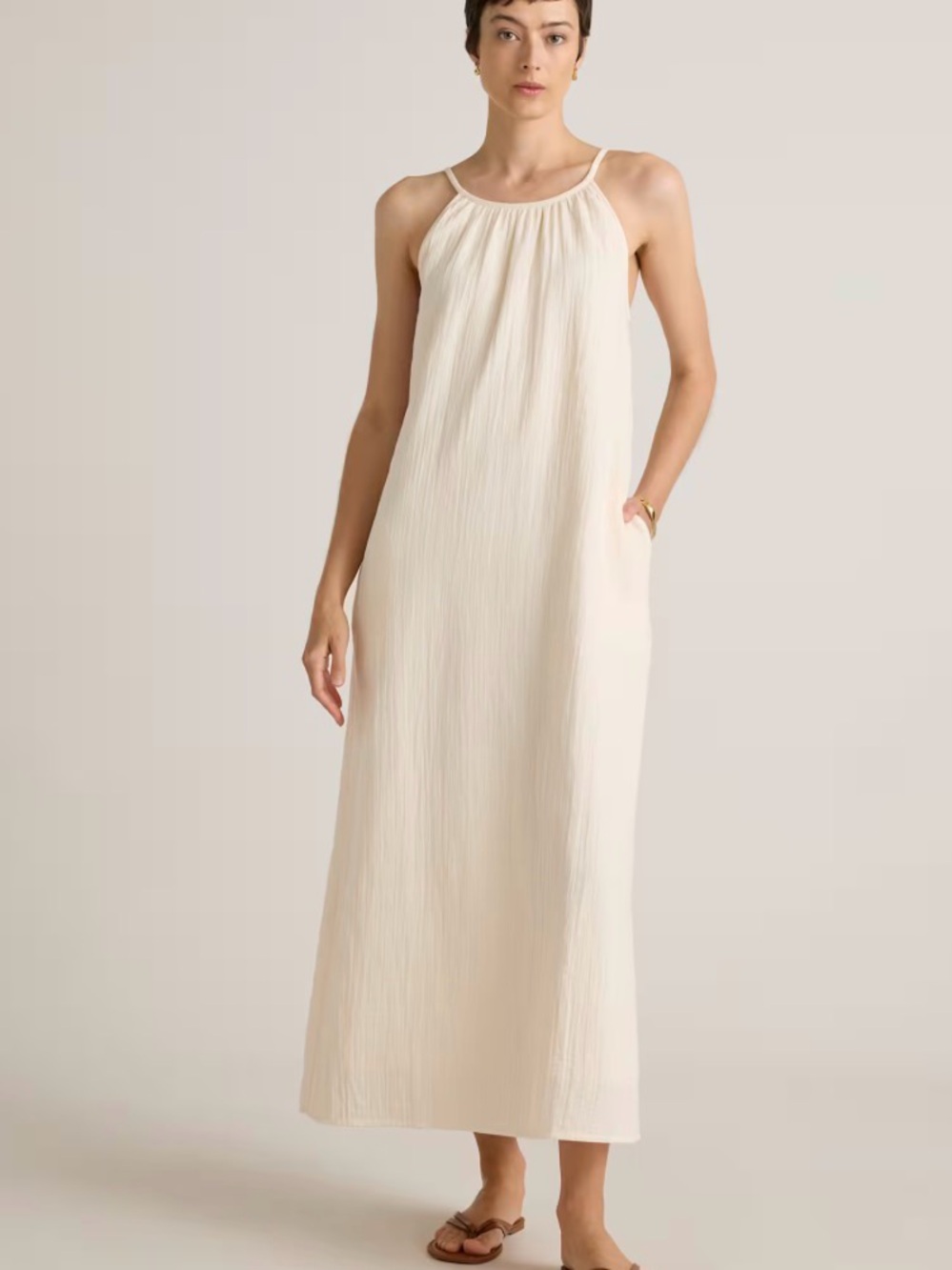 Quince Cream Halter Maxi Dress